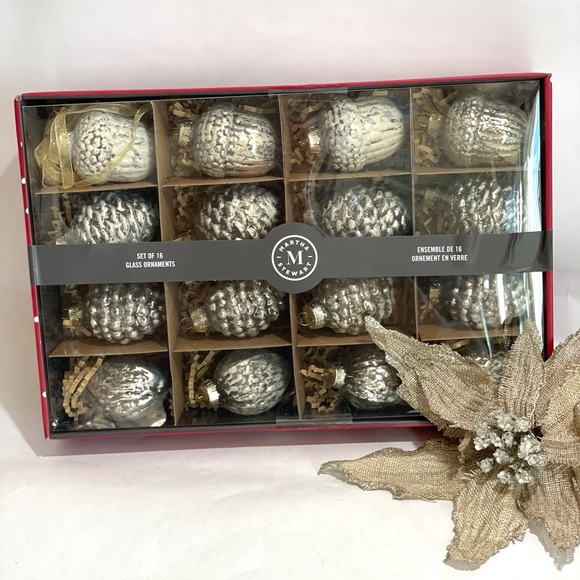 Martha Stewart Silver Mercury Glass Pinecone acorn Christmas Ornaments S… - Picture 7 of 9